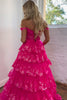 Load image into Gallery viewer, Glitter Hot Pink Corset Off the Shoulder Lace Long Formal Dress