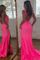 Load image into Gallery viewer, Sparkly Hot Pink Beaded Mermaid Long Formal Dress with Slit