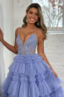 Load image into Gallery viewer, Sparkly Lilac Corset Beaded Long Tiered Formal Dress with Slit