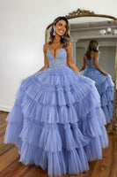 Load image into Gallery viewer, Sparkly Lilac Corset Beaded Long Tiered Formal Dress with Slit