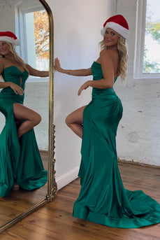 Dark Green Mermaid Sweetheart Long Formal Dress with Slit