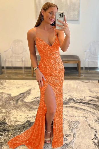 Hot Pink Sequins Glitter Formal Dress with Slit