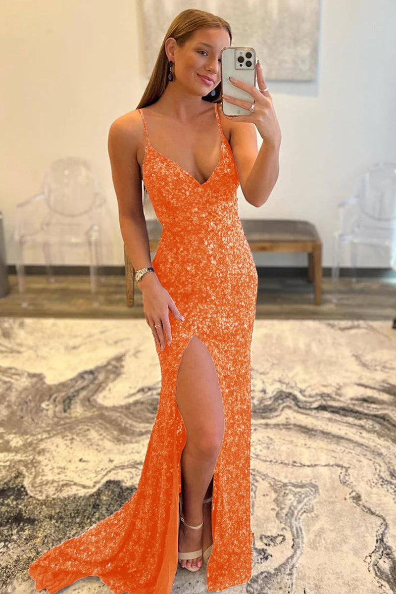 Load image into Gallery viewer, Hot Pink Sequins Glitter Formal Dress with Slit