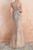 Load image into Gallery viewer, Mermaid Beaded Silver Long Formal Dress