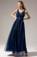 Load image into Gallery viewer, A-Line Grey Long Formal Dress with Appliques