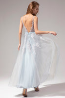 Load image into Gallery viewer, A-Line Grey Long Formal Dress with Appliques