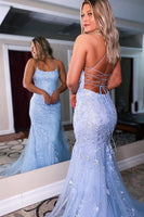 Load image into Gallery viewer, Blue Lace Mermaid Backless Formal Formal Dress