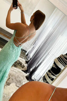 Load image into Gallery viewer, Blue Spaghetti Straps Mermaid Formal Dress With Appliques
