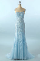 Load image into Gallery viewer, Blue Spaghetti Straps Backless Formal Dress