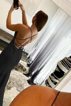 Black Halter Backless Formal Dress