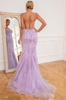 Load image into Gallery viewer, Light Purple Mermaid Long Formal Dress with Appliques