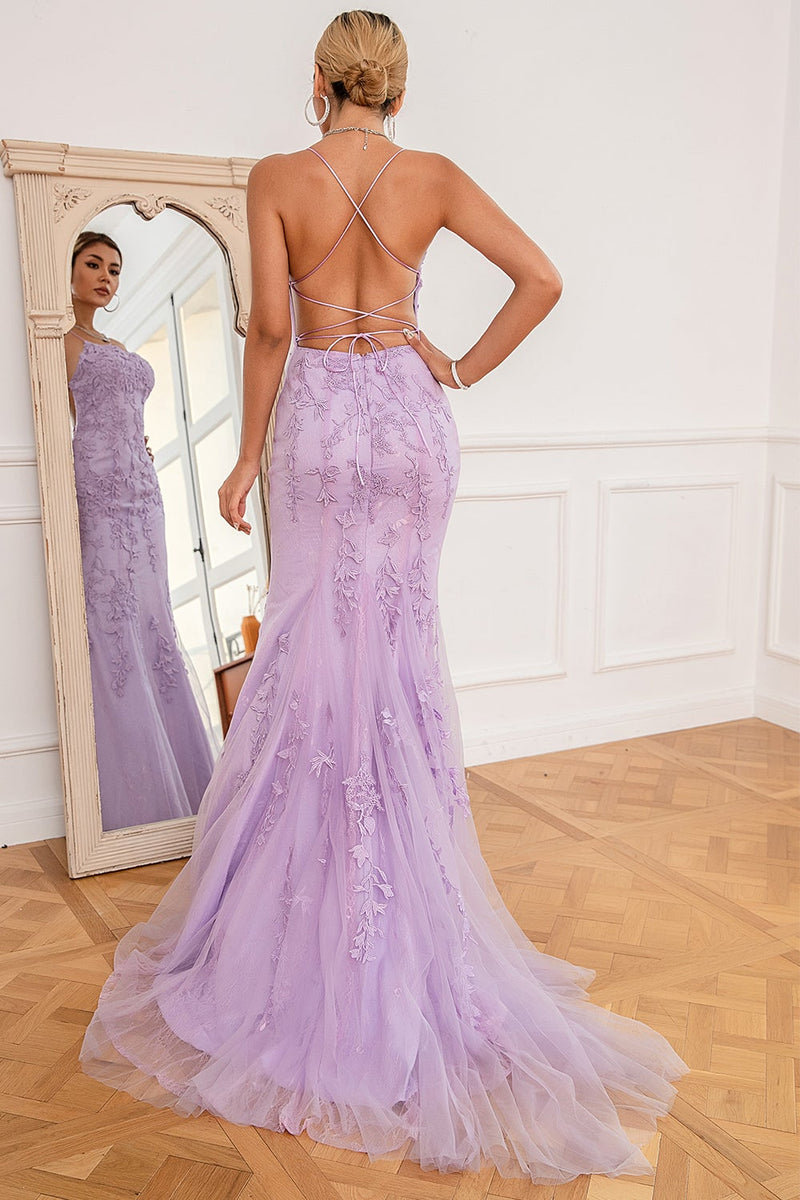Load image into Gallery viewer, Light Purple Mermaid Long Formal Dress with Appliques