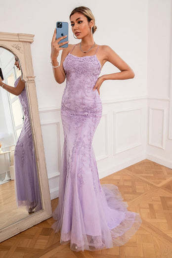 Light Purple Mermaid Long Formal Dress with Appliques