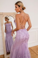 Load image into Gallery viewer, Light Purple Mermaid Long Formal Dress with Appliques