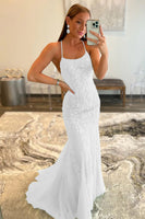 Load image into Gallery viewer, White Halter Backless Formal Dress
