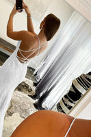 Load image into Gallery viewer, White Halter Backless Formal Dress