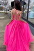Load image into Gallery viewer, Hot Pink A-Line Tulle Long Formal Dress with Pockets