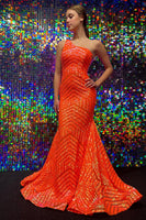 Load image into Gallery viewer, Dark Red One Shoulder Sequined Mermaid Formal Dress