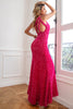 Load image into Gallery viewer, Fuchsia Sequin Long Formal Dress with Slit