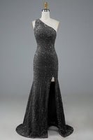 Load image into Gallery viewer, Glitter Black Sequins Long Formal Dress with Slit