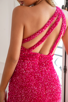 Load image into Gallery viewer, Fuchsia Sequin Long Formal Dress with Slit