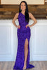 Load image into Gallery viewer, Mermaid One Shoulder Dark Purple Sequins Party Dress