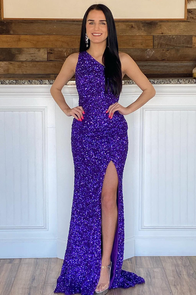 Load image into Gallery viewer, Green Sequin Long Formal Dress with Slit
