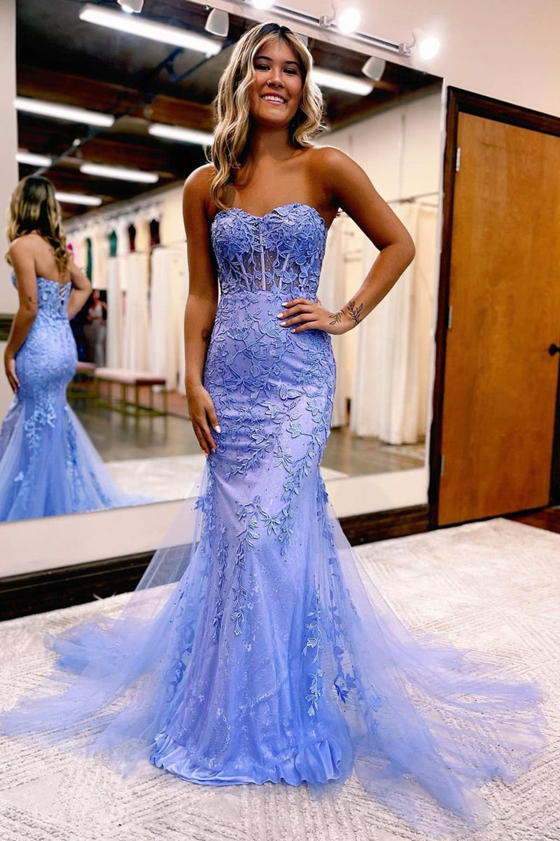 Load image into Gallery viewer, Red Sweetheart Lace-Up Long Mermaid Formal Dress with Appliques