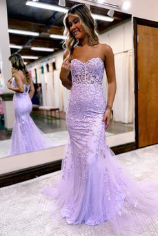 Purple Sweetheart Neck Mermaid Formal Dress With Appliques