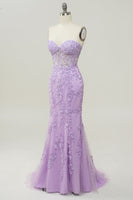 Load image into Gallery viewer, Purple Sweetheart Neck Mermaid Formal Dress With Appliques