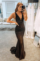 Load image into Gallery viewer, Elegant Glitter Rhinestone Black Lace Long Formal Dress