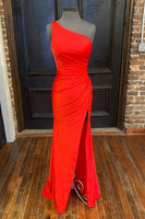Load image into Gallery viewer, One Shoulder Hot Pink Formal Dress with Slit