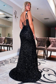 Sparkly Mermaid Black Stars Sequins Formal Dress
