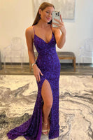 Load image into Gallery viewer, Red Sequins Glitter Formal Dress with Slit