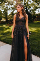 Load image into Gallery viewer, Charcoal Off the Shoulder Formal Dress with Appliques