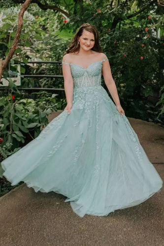 Light Green Off the Shoulder Formal Dress with Appliques