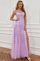 Load image into Gallery viewer, Purple Off the Shoulder Long Formal Dress with Appliques