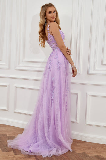 Purple Off the Shoulder Long Formal Dress with Appliques