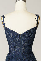 Load image into Gallery viewer, A Line Spaghetti Straps Navy Formal Dress with Appliques