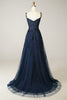Load image into Gallery viewer, A Line Spaghetti Straps Navy Formal Dress with Appliques