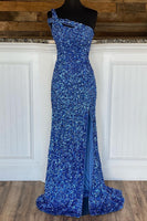 Load image into Gallery viewer, Sheath One Shoulder Red Sequins Long Formal Dress