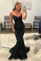 Load image into Gallery viewer, Sparkly Dark Green Sequins Mermaid Sweetheart Long Formal Dress