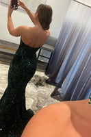 Load image into Gallery viewer, Sparkly Dark Green Sequins Mermaid Sweetheart Long Formal Dress