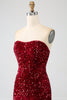 Load image into Gallery viewer, Red Strapless Sequins Long Mermaid Formal Dress With Slit