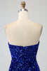 Load image into Gallery viewer, Red Strapless Sequins Long Mermaid Formal Dress With Slit