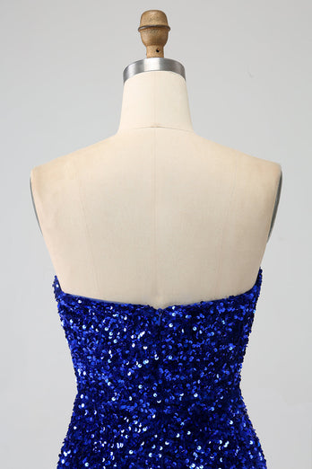 Red Strapless Sequins Long Mermaid Formal Dress With Slit