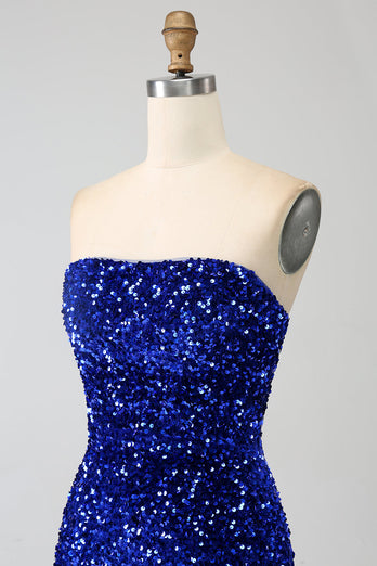 Red Strapless Sequins Long Mermaid Formal Dress With Slit