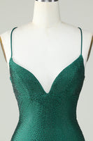 Load image into Gallery viewer, Sheath Spaghetti Straps Dark Green Short Formal Dress with Beading