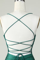 Load image into Gallery viewer, Sheath Spaghetti Straps Dark Green Short Formal Dress with Beading