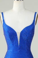 Load image into Gallery viewer, Bodycon Deep V Neck Royal Blue Short Formal Dress with Beading